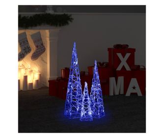 Set ukrasnih čunjeva s plavim LED svjetlima 30/45/60 cm akril