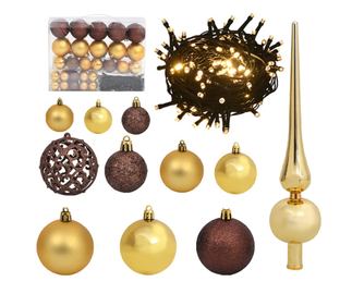 Set globuri Craciun cu varf & 150 LED-uri 61 buc. auriu&ampbronz