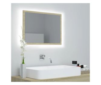 Oglindă de baie LED, stejar sonoma, 60x8,5x37cm, lemn prelucrat