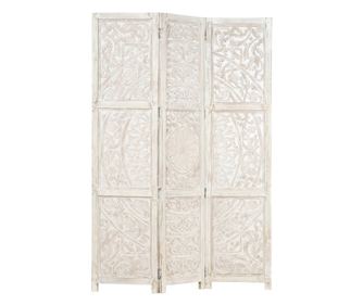 Ručni rezbareni paravan za sobu 3 panela bijeli 120x165 cm mango