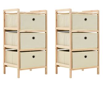 Tároló doboz 3 db textilkosárral, 2 db bézs színű cédrusfa