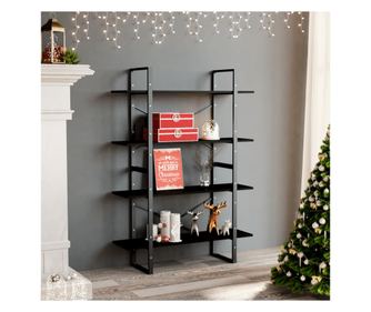 4-polična knjižna omara, črna, 100x30x140 cm, masivni borov les