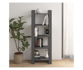 Könyvespolc/Térelválasztó, Szürke, 60x35x160 cm, Tömör Fa