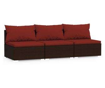 3-személyes barna polyrattan kanapé párnákkal
