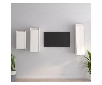 TV komode, bijela, 3 kom., masivno drvo bora