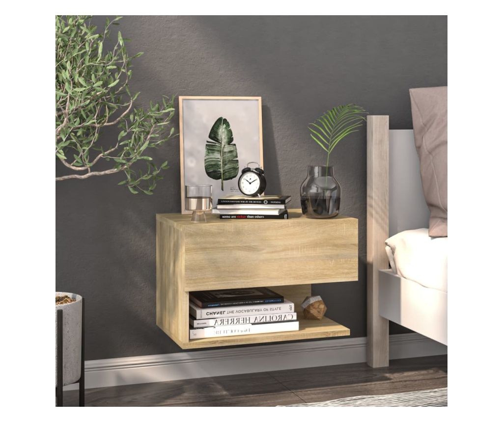 Wall-mounted Bedside Table, Sonoma Oak, Processed Wood