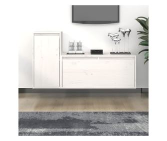 TV komode, 2 kom., bijela, masivno drvo bora