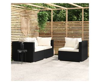 Σετ Επίπλων Κήπου 3 Τεμαχίων με Μαξιλάρια, Μαύρο, Συνθετικό Ρατάν