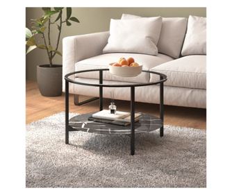 Čajni stol, crni i crni mramor, 70 cm kaljeno staklo