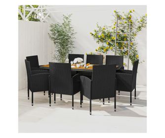 Комплект градински мебели, 9 части, черен, полиратан