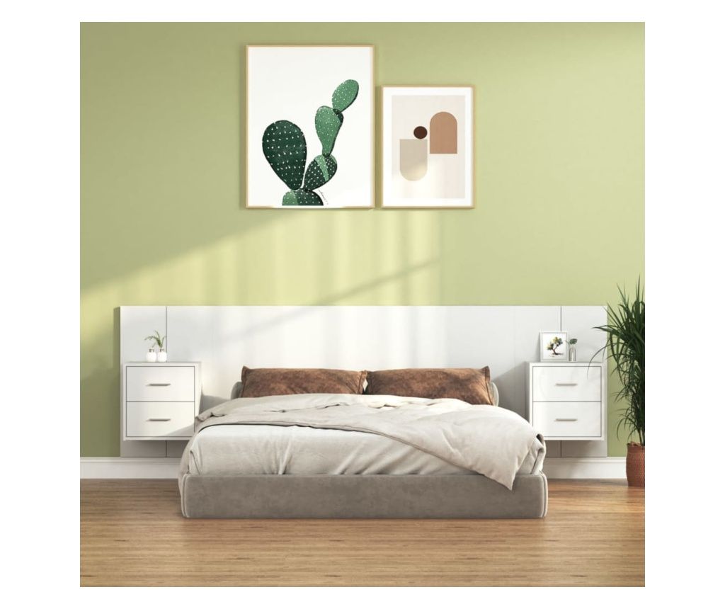 Vzglavje postelje z omarami, bela, iverna plošča