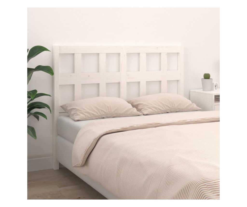 Tăblie de pat, alb, 125,5x4x100 cm, lemn masiv de pin