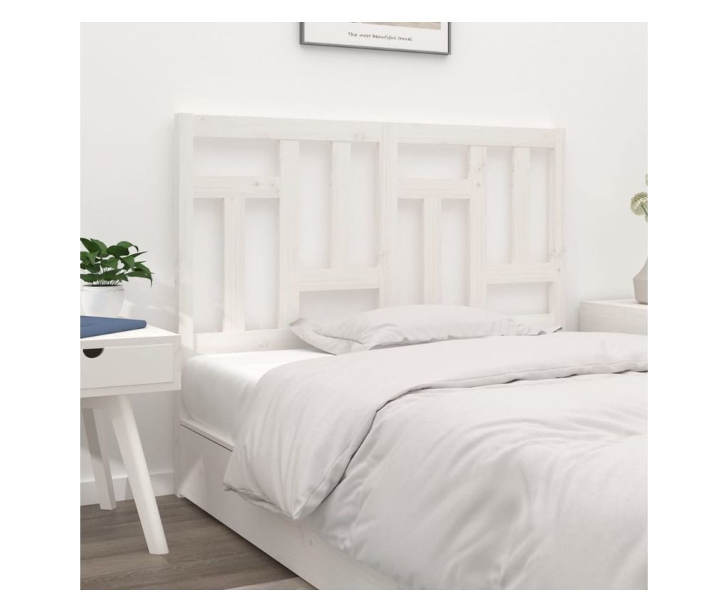 Tăblie de pat, alb, 205,5x4x100 cm, lemn masiv de pin