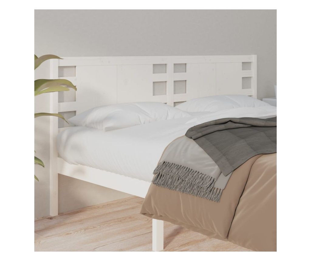 Tăblie de pat, alb, 206x4x100 cm, lemn masiv de pin