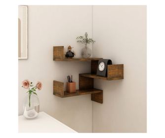 Dohány színű tölgyfa sarokpolc 40x40x50 cm feldolgozott fa