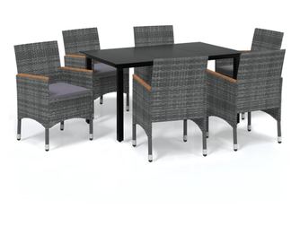 Градински трапезен комплект възглавници 7 части сив полиратан