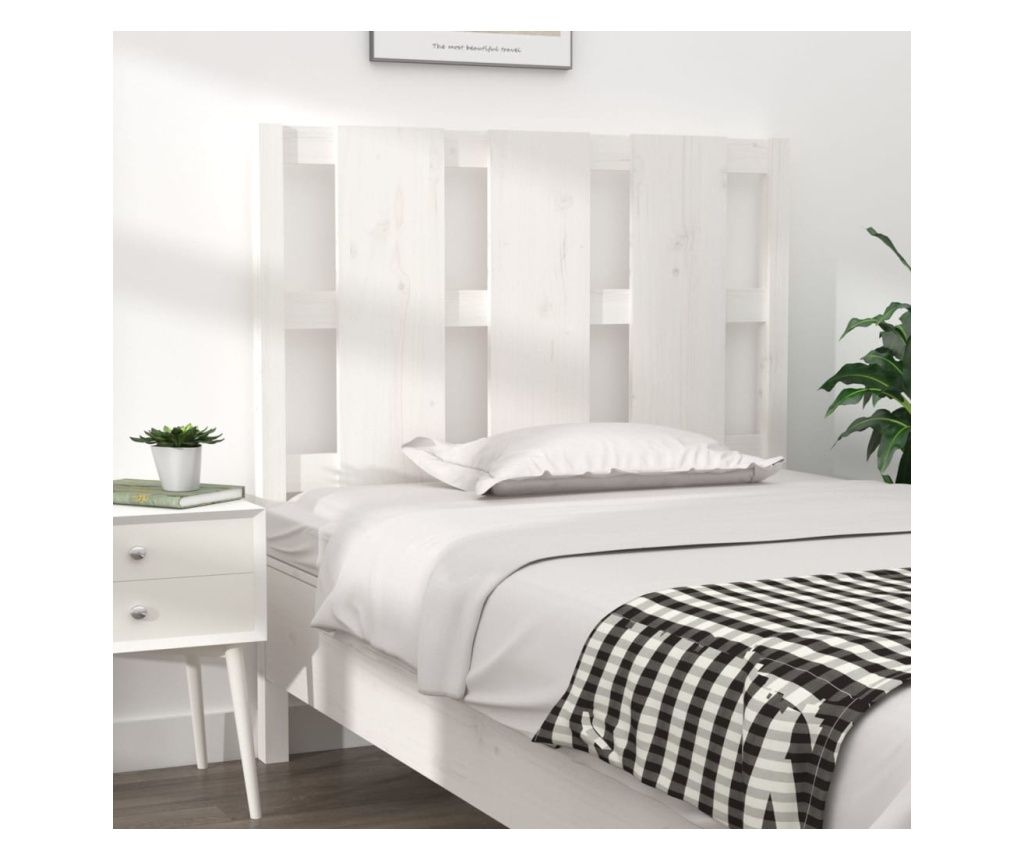 Tăblie de pat, alb, 105,5x4x100 cm, lemn masiv de pin