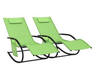 Люлеещи се шезлонги, 2 бр, зелени, стомана и textilene