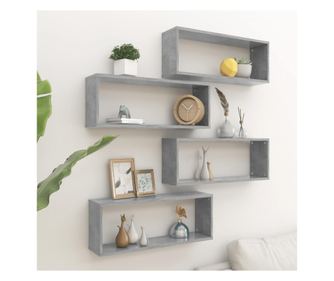 Rafturi de perete cub, 4 buc, gri beton, 60x15x23 cm, PAL