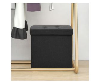 Сгъваема табуретка за съхранение, черна, имитация на плат