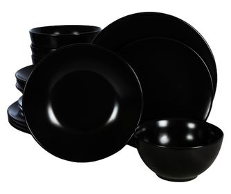 Set Complet Serviciu De Masa, Abyss, 16 piese, Cesiro, Negru Mat
