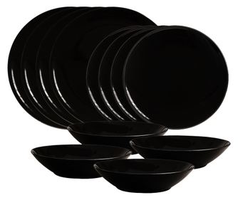 Set Complet Serviciu De Masa, Abyss, 12 piese, Cesiro, Negru Lucios