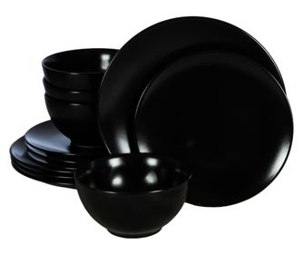 Set Complet Serviciu De Masa, Abyss, 12 piese, Cesiro, Negru Abis Mat