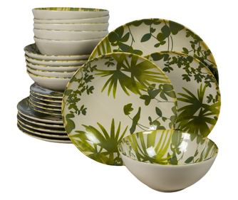 Set Complet Serviciu De Masa, Hawaii, 24 piese, Cesiro, Alb ivoire cu frunze verzi