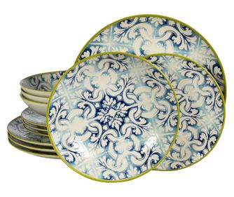 Set Complet Serviciu De Masa, Marocco, 12 piese, Cesiro, Alb Ivoire cu albastru