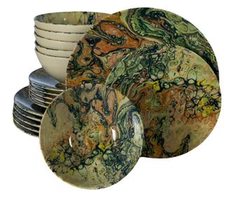 Set Complet Serviciu De Masa, Abstract Art, 18 piese, Cesiro, Multicolor Lucios