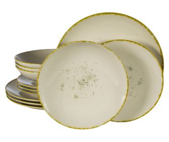 Set Complet Serviciu De Masa, Ivory Stone, 12 piese, Cesiro, Alb Ivoire cu margine aurie
