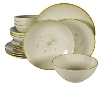 Set Complet Serviciu De Masa, Ivory Stone, 16 piese, Cesiro, Alb Ivoire cu margine aurie