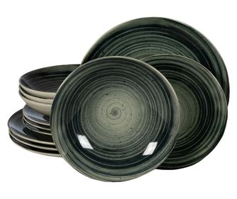Set Complet Serviciu De Masa, Whirlwind, 12 piese, Cesiro, Alb Ivoire cu negru