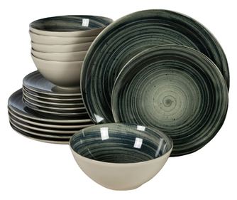 Set Complet Serviciu De Masa, Whirlwind, 18 piese, Cesiro, Alb Ivoire lucios cu negru