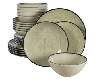 Set Complet Serviciu De Masa, Sand, 24 piese, Cesiro, Alb Ivoire cu margine neagra