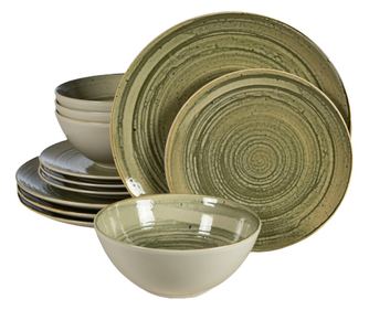 Set Complet Serviciu De Masa, Sand, 12 piese, Cesiro, Alb Ivoire lucios si gri-verzui