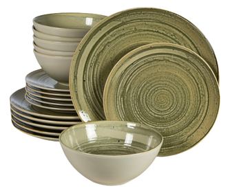 Set Complet Serviciu De Masa, Sand, 18 piese, Cesiro, Alb Ivoire lucios si gri-verzui