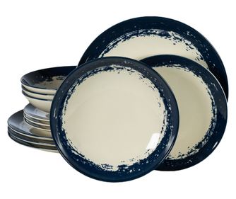 Set Complet Serviciu De Masa, Maritim, 12 piese, Cesiro, Alb Ivoire cu bluemarin
