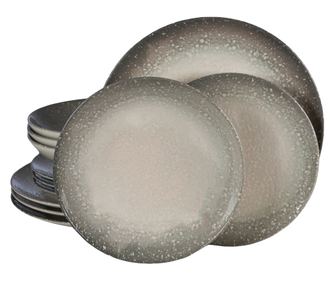 Set Complet Serviciu De Masa, Stone, 12 piese, Cesiro, Alb Ivoire cu gri