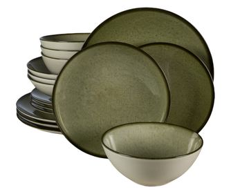 Set Complet Serviciu De Masa, Earth Green, 16 piese, Cesiro, Alb Ivoire cu verde