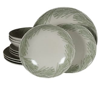 Set Complet Serviciu De Masa, Silver Fir, 12 piese, Cesiro, Alb Ivoire cu gri