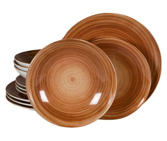 Set Complet Serviciu De Masa, Earth, 12 piese, Cesiro, Alb Ivoire cu maro