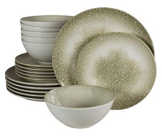 Set Complet Serviciu De Masa, Silver, 18 piese, Cesiro, Alb Ivoire lucios cu gri