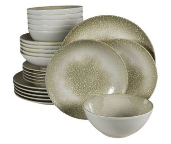 Set Complet Serviciu De Masa, Silver, 24 piese, Cesiro, Alb Ivoire cu gri
