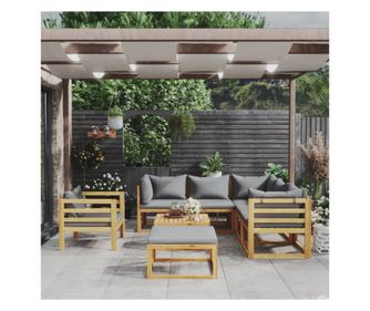 Комплект градински мебели с възглавници, 8 части, масивна акациева дървесина