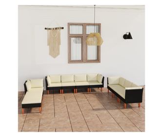 Vrtni namještaj s jastucima, 10 dijelova, crni, poliratan