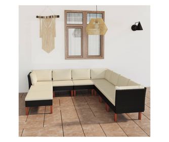 Vrtni namještaj s jastucima, 9 dijelova, crna, poliratan