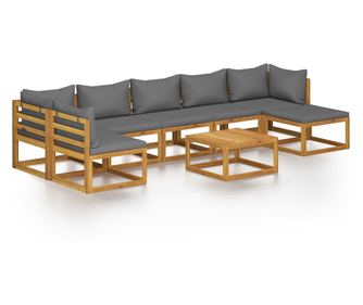 Градински лаундж комплект с възглавници, 8 части, акация масив