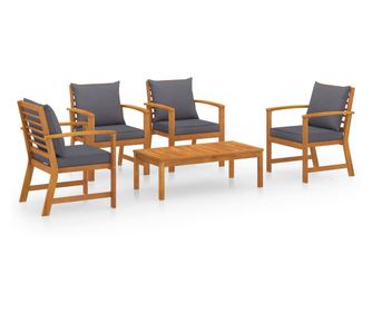 Градински лаундж комплект с възглавници, 5 части, акация масив