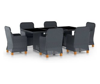 Градински комплект с възглавници, 7 части, тъмносив полиратан